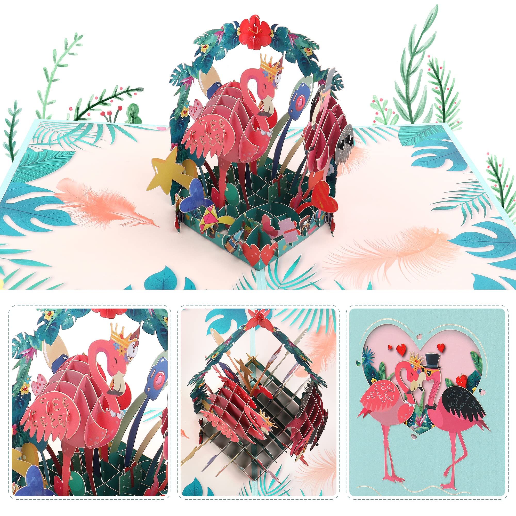 3D Pop Up Card, Anniversary Card with Envelope and Note Tag, Romantic Valentines Cards for Her Him Women Men,(Pink and Green) โ image 5