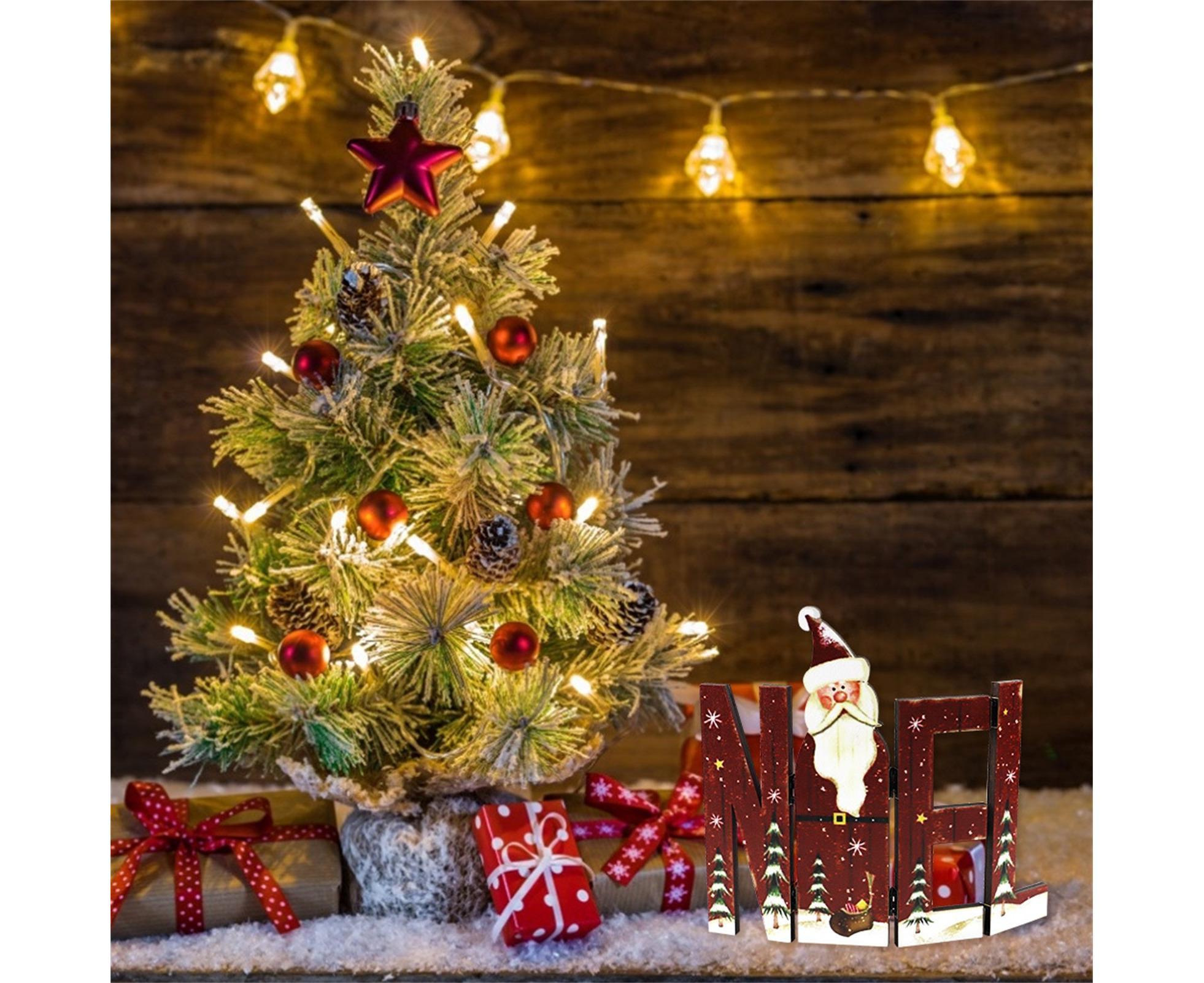 Foldable Eye-catching Christmas Ornament Wood Creative Cute Xmas Ornament for Decoration-Red — image 5