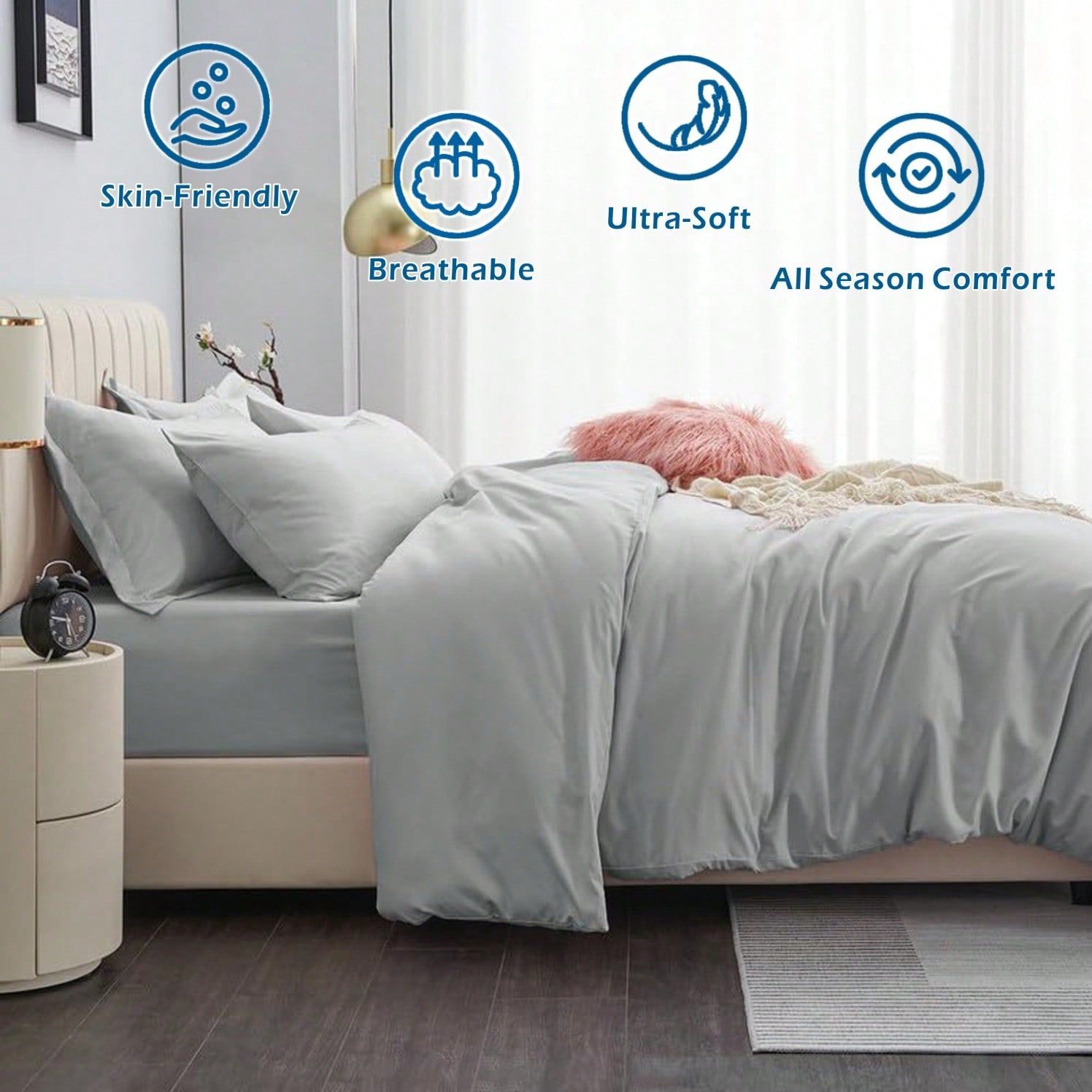 Hotel Soft Microfiber Duvet Cover Set-2000TC Quilt Cover Set & Pillowcases -1 Donna Cover Zipper Closure & 1 x Pillowcases-Breathable Bedding - Wrinkle, Fade — image 3