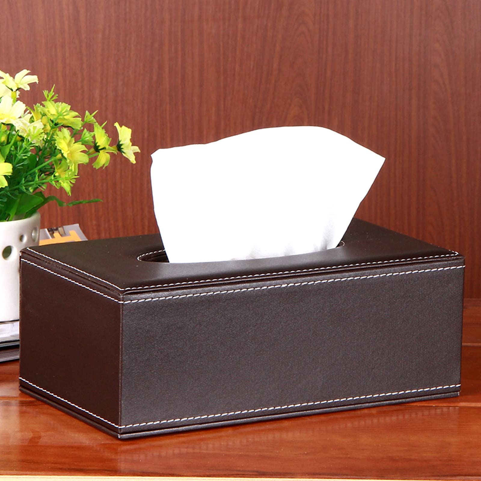 High-end Fashion Pu Leather Tissue Box Holder Business Black,Rectangular Tissue Box Cover,Napkin Holder Drawer Paper Dispenser โ image 3