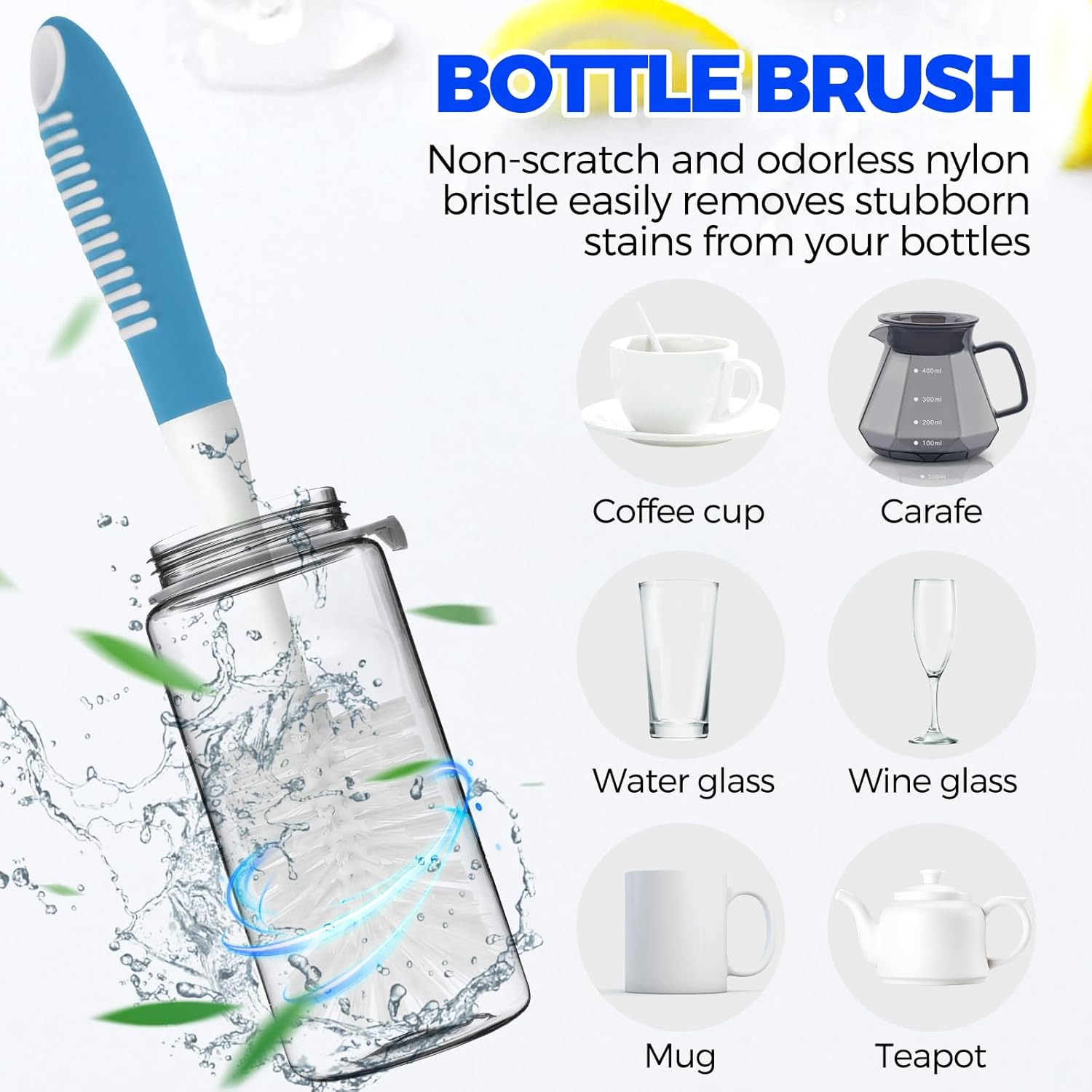 6 Pack Dish Brush Set with Bottle Brush, Scrub Pan and 3 Straw Brushes, Deep Cleaning Handle Scraper Tip for Kitchen Sink Dishes Cup Pot Pans (Blue) โ image 4
