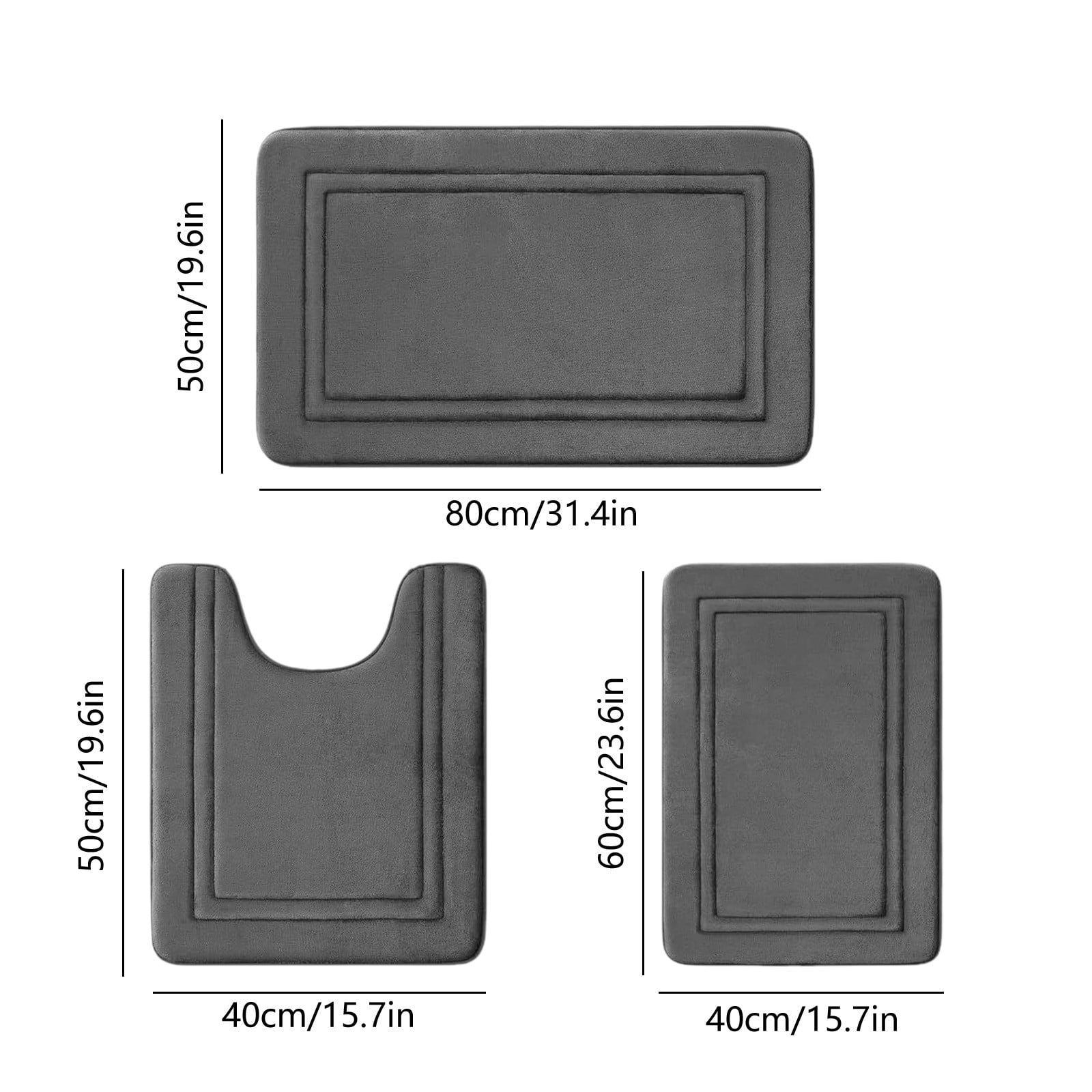 Bathroom Rugs Sets 3 Piece, Bath Mat Universal Soft Comfortable Water Absorption Non Slip Machine Washable Easy Dry Bathroom Mat Gray — image 3