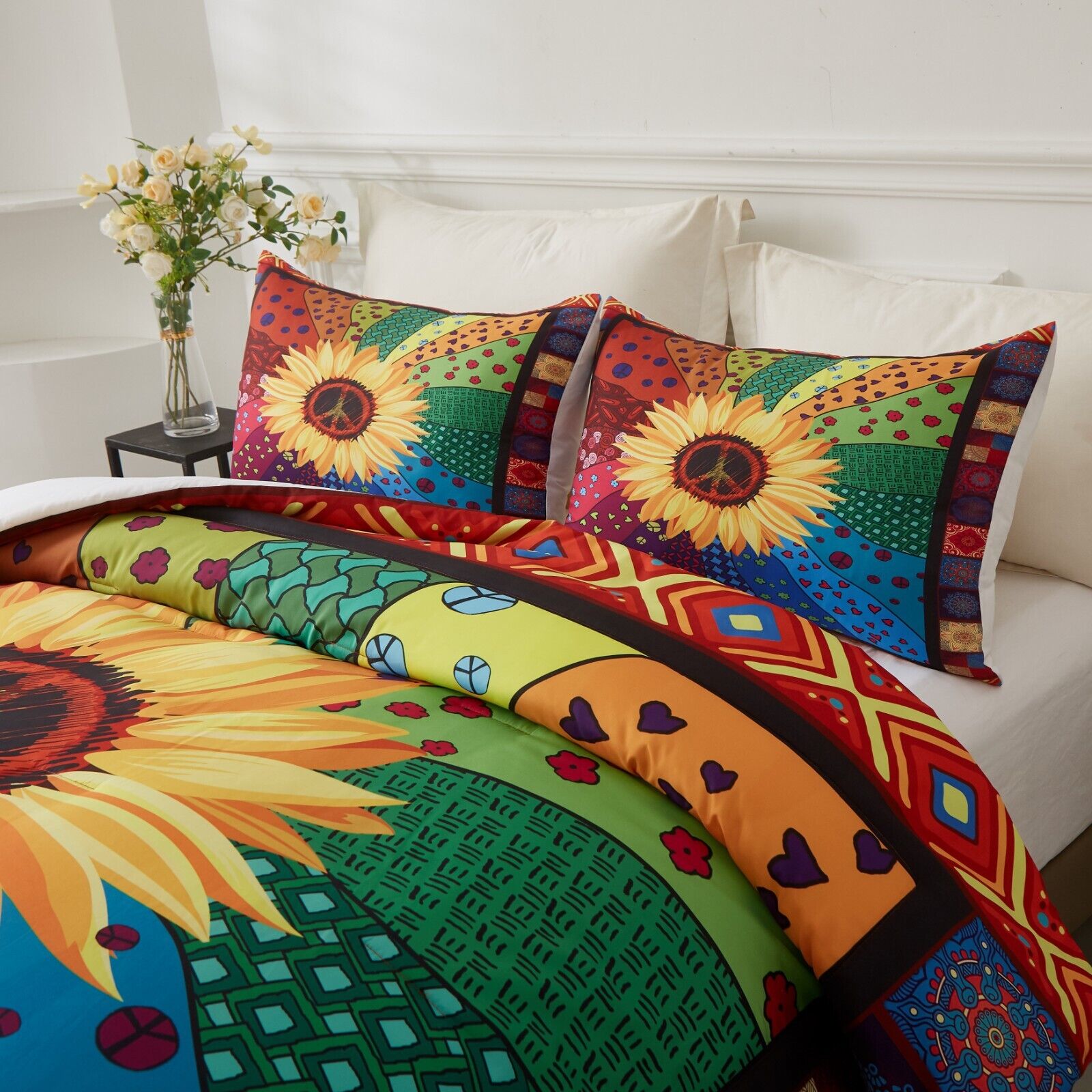 Floral Sunflower Comforter Set, King Size, Quilted Bedding with Pillowcases โ image 2