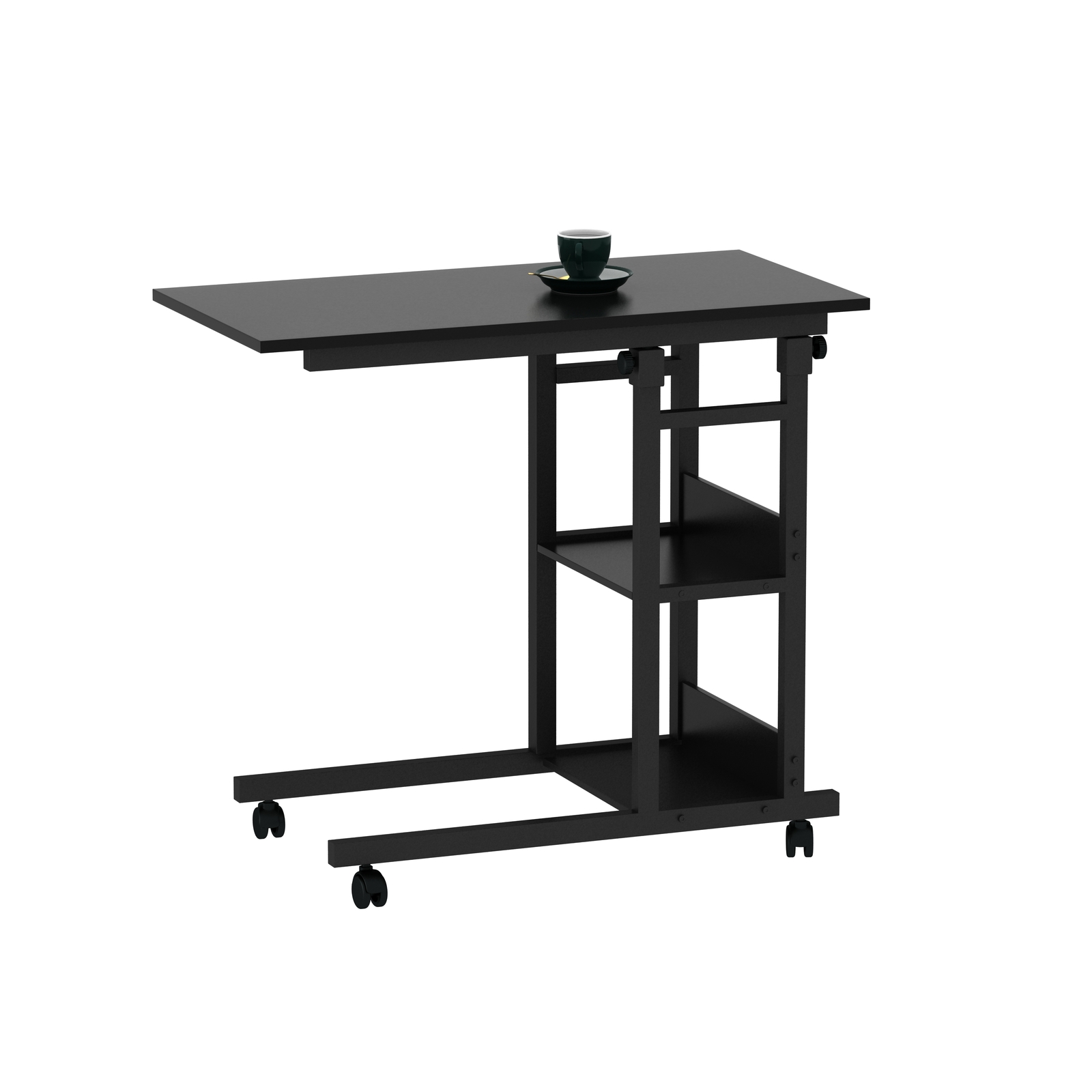 YES4HOMES Side Table with Storage Shelves, Height Adjustable Sofa Couch Coffee End Table Bedside Table Laptop Desk with Wheels โ image 5