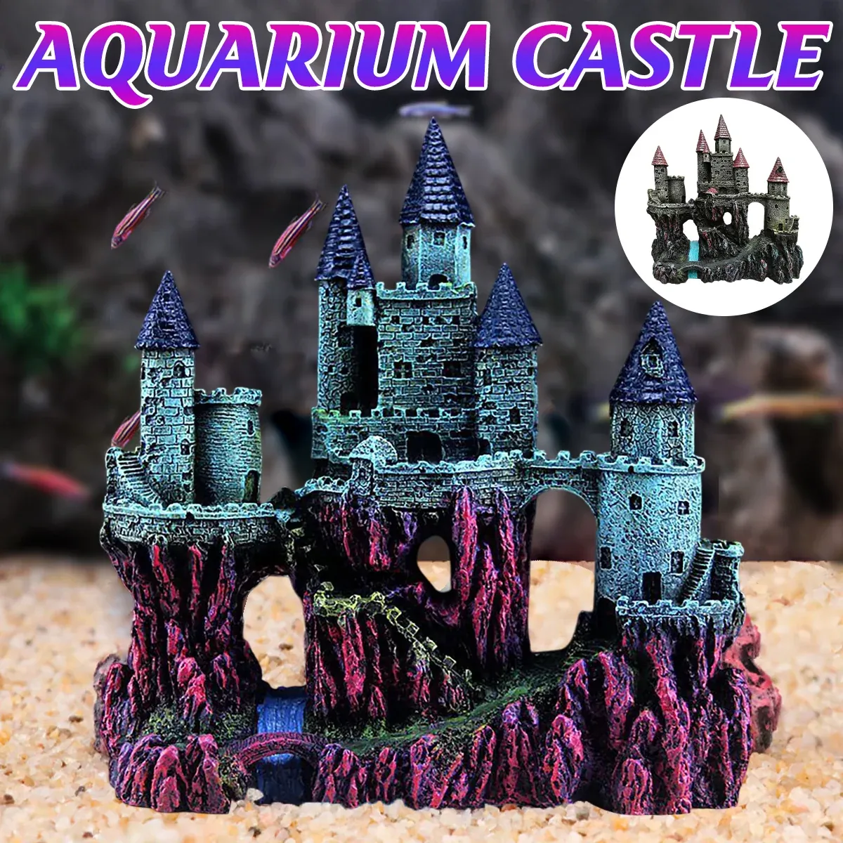 Aquarium Castle Ornament Fish Tank Decoration Medieval Style Resin Decor Home - B — image 2