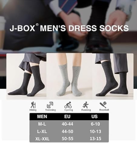 Men's Dress Socks 6 pairs Black Cotton Crew Socks, Anti-Odor&Breathable for Business/Casual, Size 6-15 — image 6