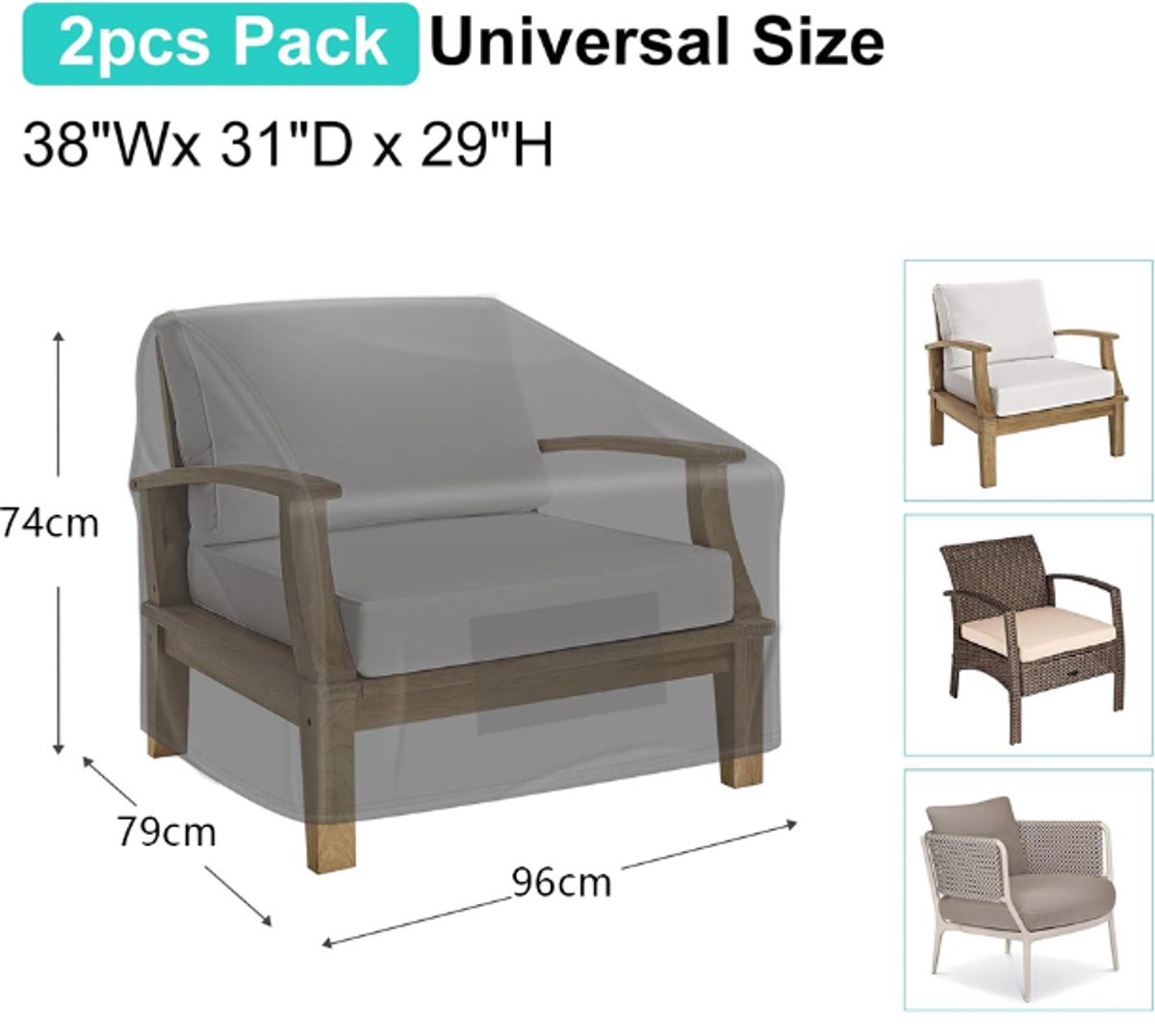 Waterproof Chair Cover - Set of 2 - Garden Chair Cover - Protective Cover for Garden Furniture - Garden Furniture Cover - Garden Chair Cover - 96 x — image 6