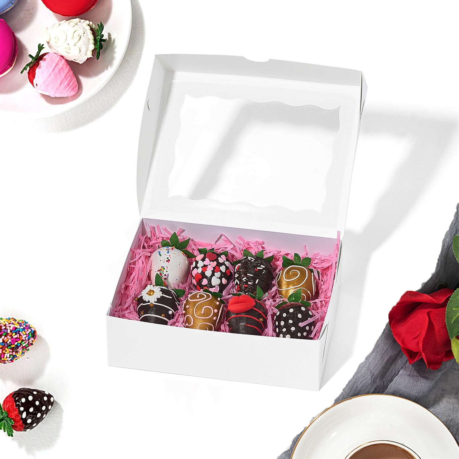 8PCS White Bakery Boxes with Window, 8x6x2.5 Inch Gift-Ready Pastry Box for Chocolate Strawberries, Macarons, Donuts, Truffles, Ores, Cookies, Donuts, Perfect — image 6