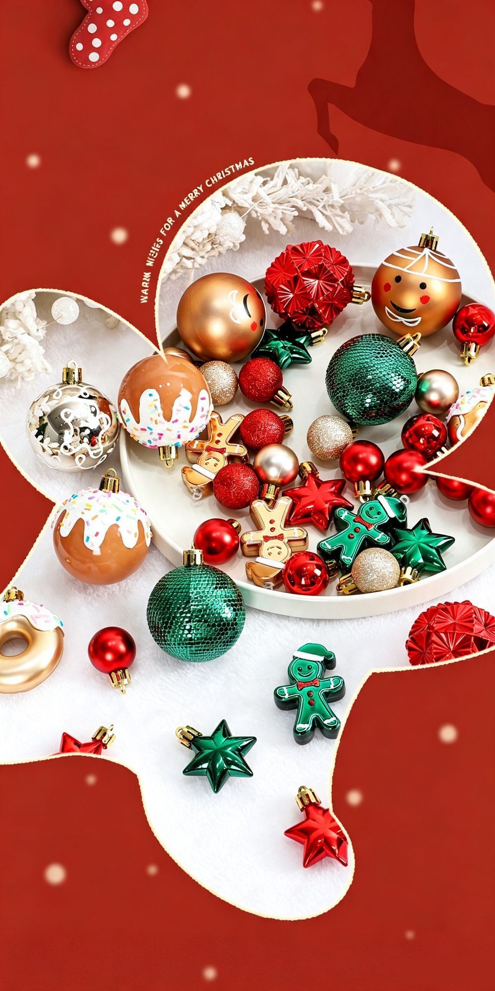Delicate Hand Finished Christmas Baubles, 42 Pcs Holiday Tree Pendant Collection, Classic Red White Matching Set ā image 5