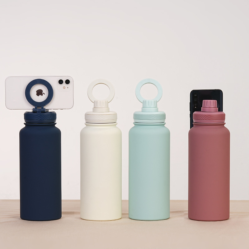 Matcha Green 1L Stainless Steel Water Bottle with Magnetic Phone Holder Lid - Portable Hydration & Hands-Free Stand โ image 6