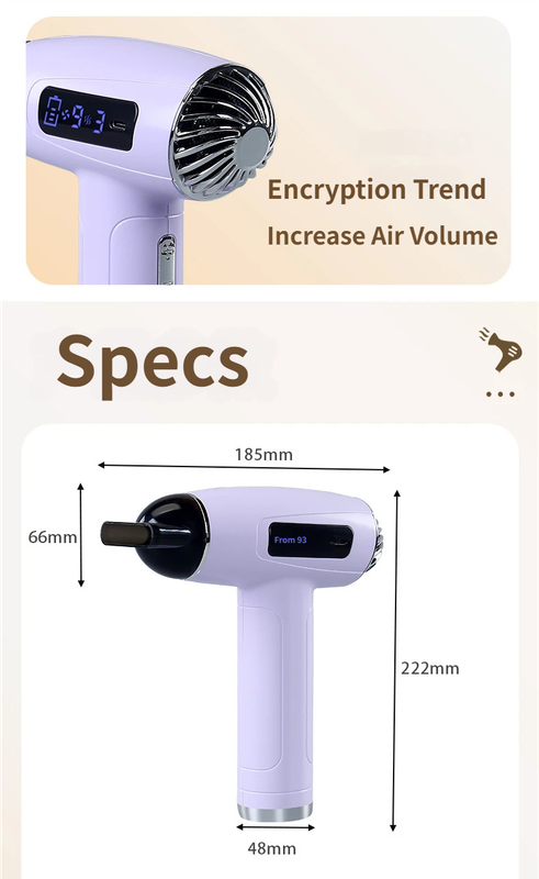White Cordless Ionic Constant Heated Hair Dryer with LCD Display & 9 Wind Speeds - USB Rechargeable Hair Care Blow Dryer, Concentrator & Diffuser Included — image 4