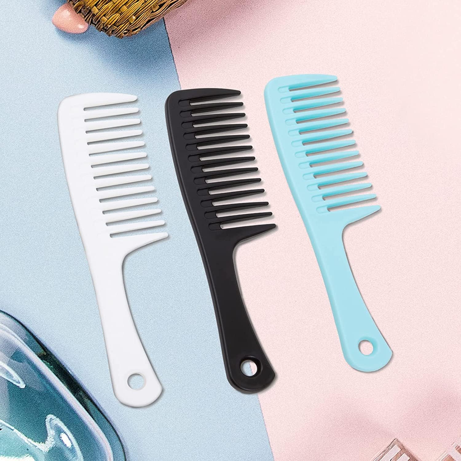 3 Pcs Wide Tooth Comb, Detangler Hair Comb for Women Shower Wet Dry Curly Long Thick Hair (Blue White Black) — image 4