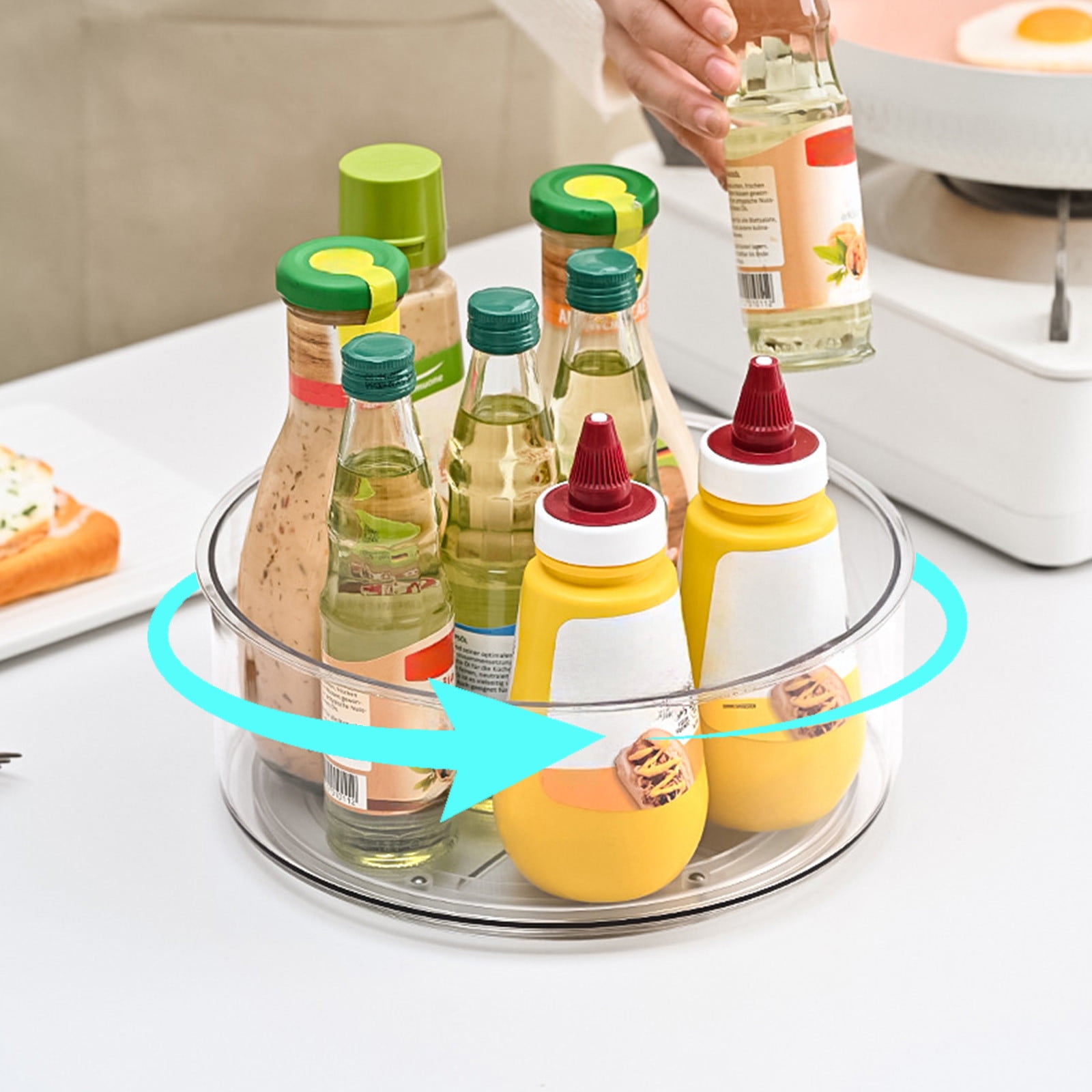 Lazy Turntable for Cabinet, Lazy Organizer with High Sides, Countertop Spinning Organizer for Spices, Clear Rotating Organizer, for Kitchen, Pantry