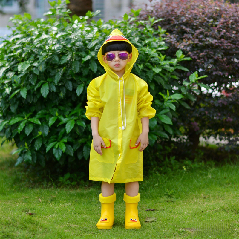 Kids Cartoon Rain Gear Set - Eco-Friendly Odorless Yellow Duck Raincoat & Matching 18cm Duck Rain Boots with Detachable Warm Cotton Liner — image 2