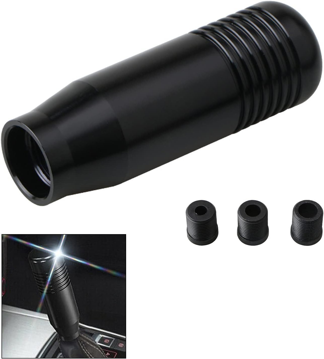 8.5CM Manual Car Gear Shift Knob - Universal 5.6-Speed Aluminum Gear Shift Knob Adapter - Gear Shift Knob (Black) Black—yux — image 3