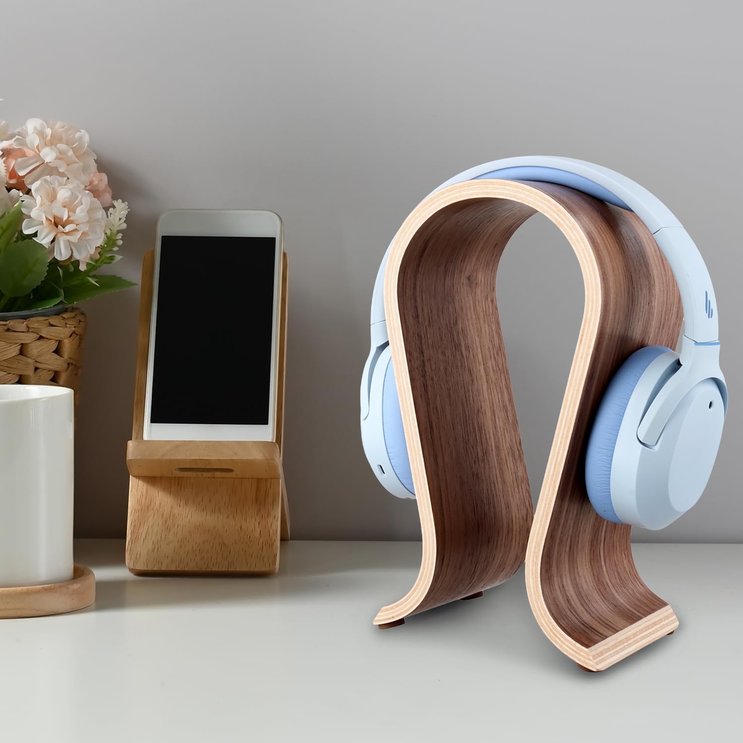 Wood Headphone Stand - Headset Holder, Arch Bridge Design - Universal Compatibility, Ear Headphones Hanger Holder, Stylish Desk Headset Holder for Headphones — image 5
