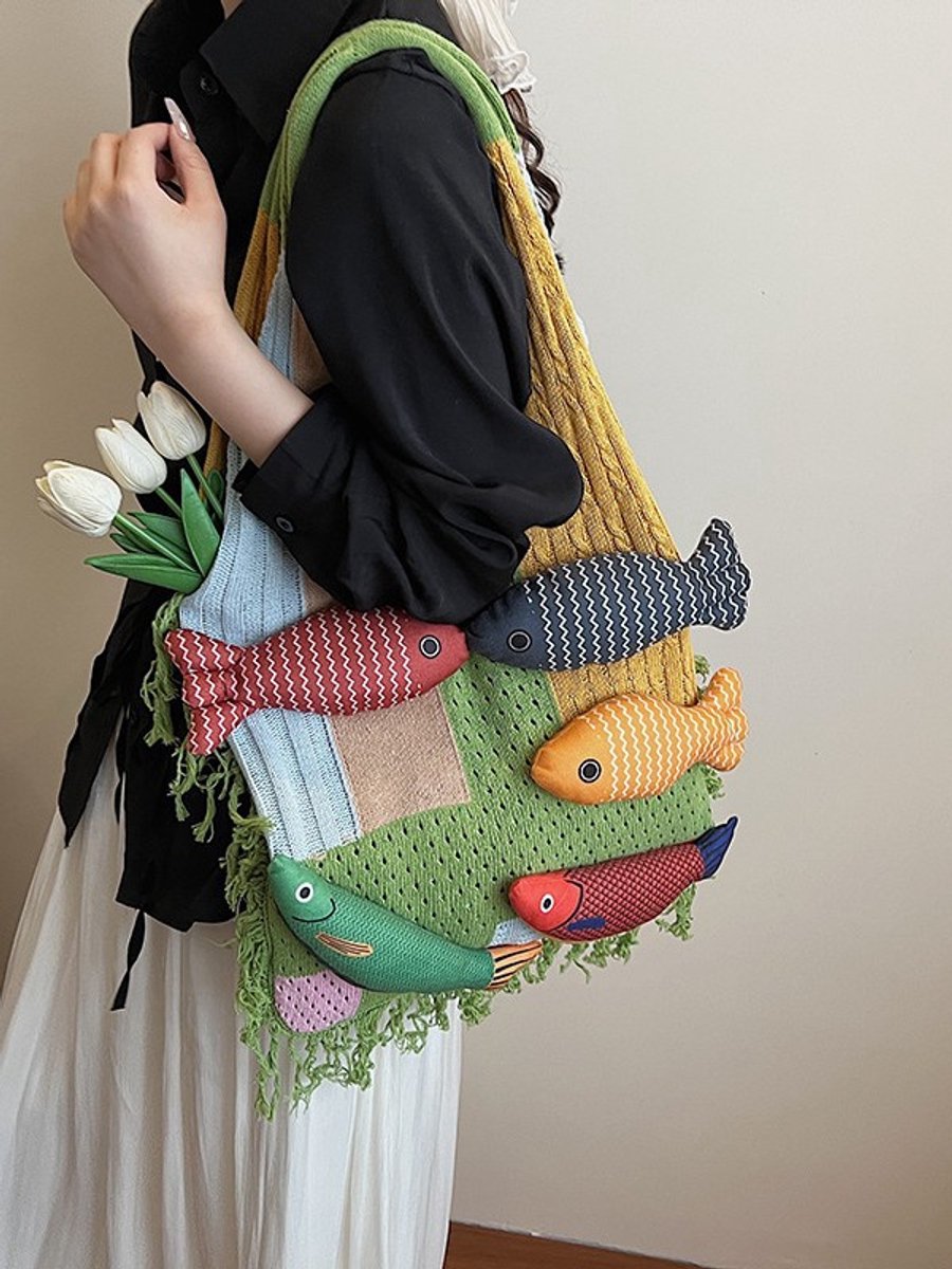 Shoulder Bag - Spacious Storage Bag - Versatile Knitted Bag - Tassel Shopping Bag - Perfect for Day Trips and Shopping - Red — image 6