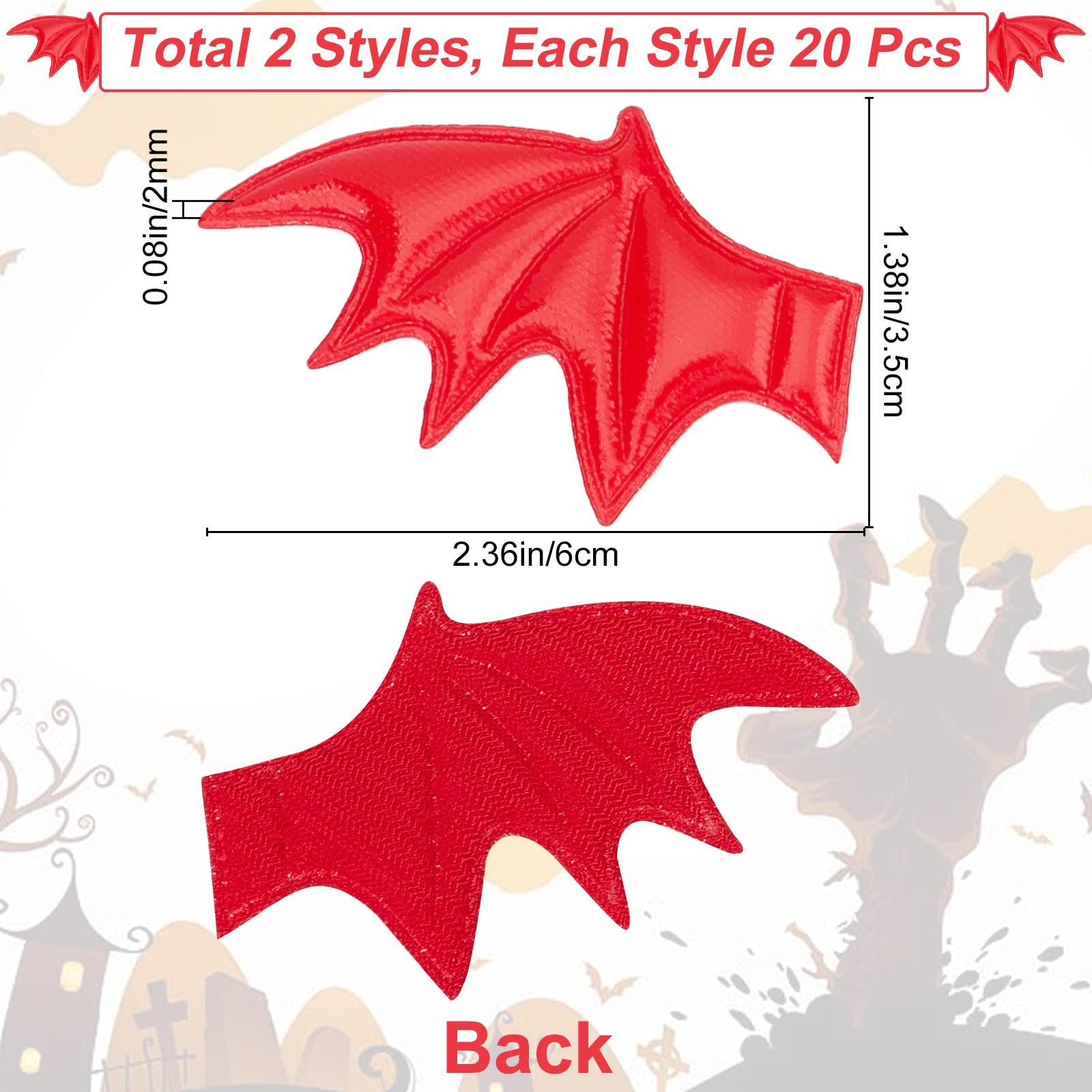 2 Style 20PCS Leather Halloween Bat Wings DIY Crafts Bat Wing Spooky Bats Halloween Decorations for Hair Ornament — image 2
