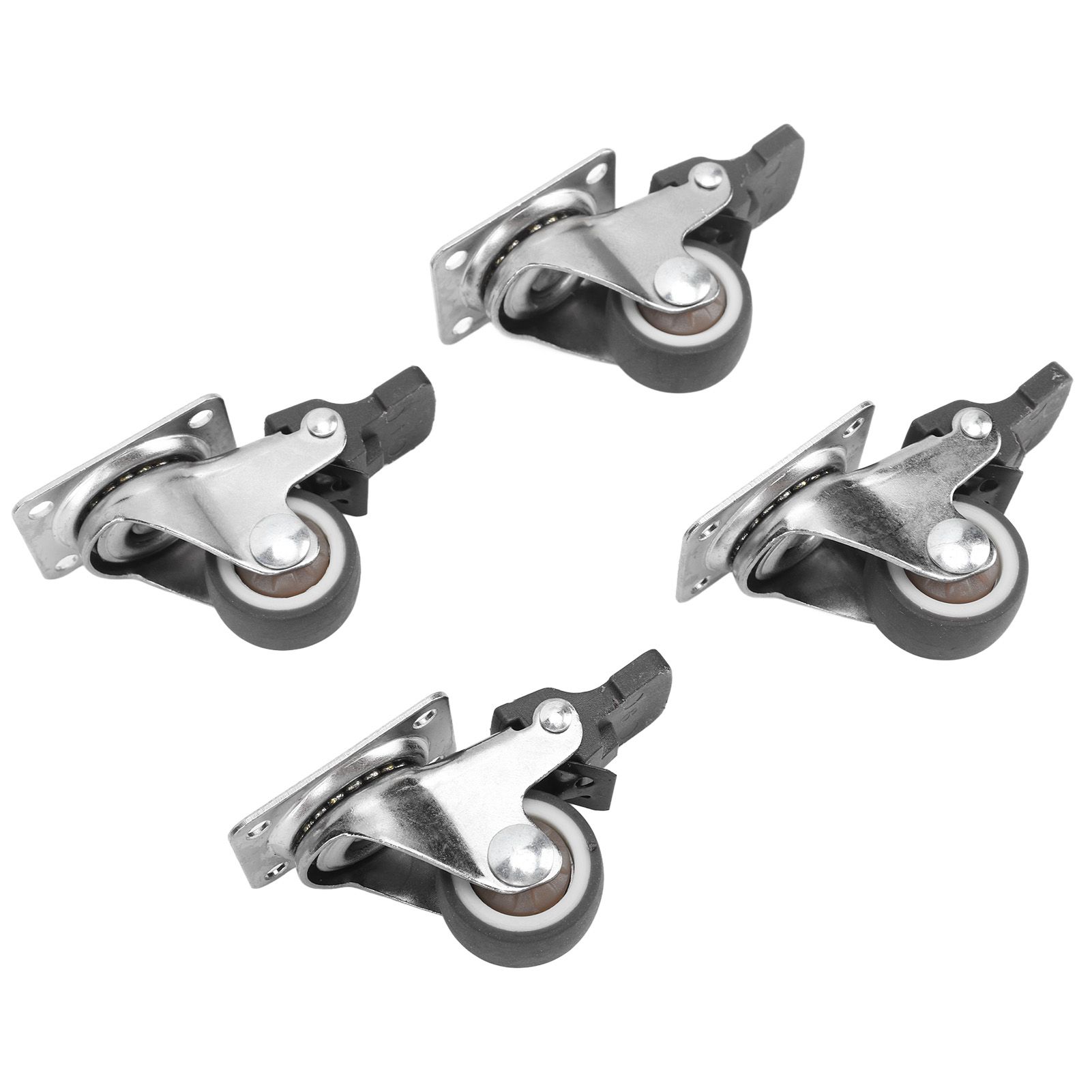 4Pcs Small Caster Wheels 1in Diameter Steel Rubber Rotating Locking Brake Plate Casters with 16 Screws for Furniture — image 2