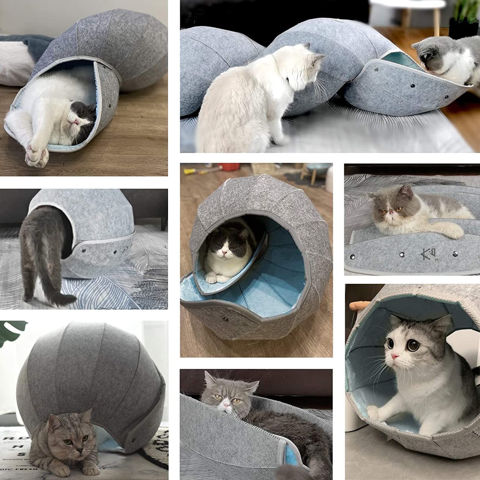 Cat Toy House Condos, Beds for Indoor Cats, Soft Cat Cave Tunnel Play, Blue — image 4