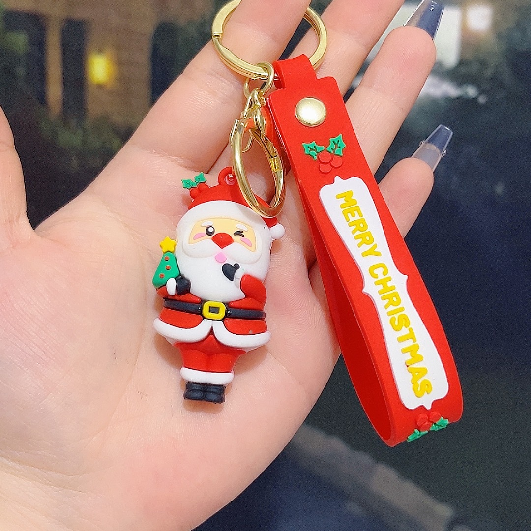 6PCS Christmas Silicone Keychain Cute Santa Snowman Bag Charm Festive Keyring for Kris Kringle Gifts — image 2
