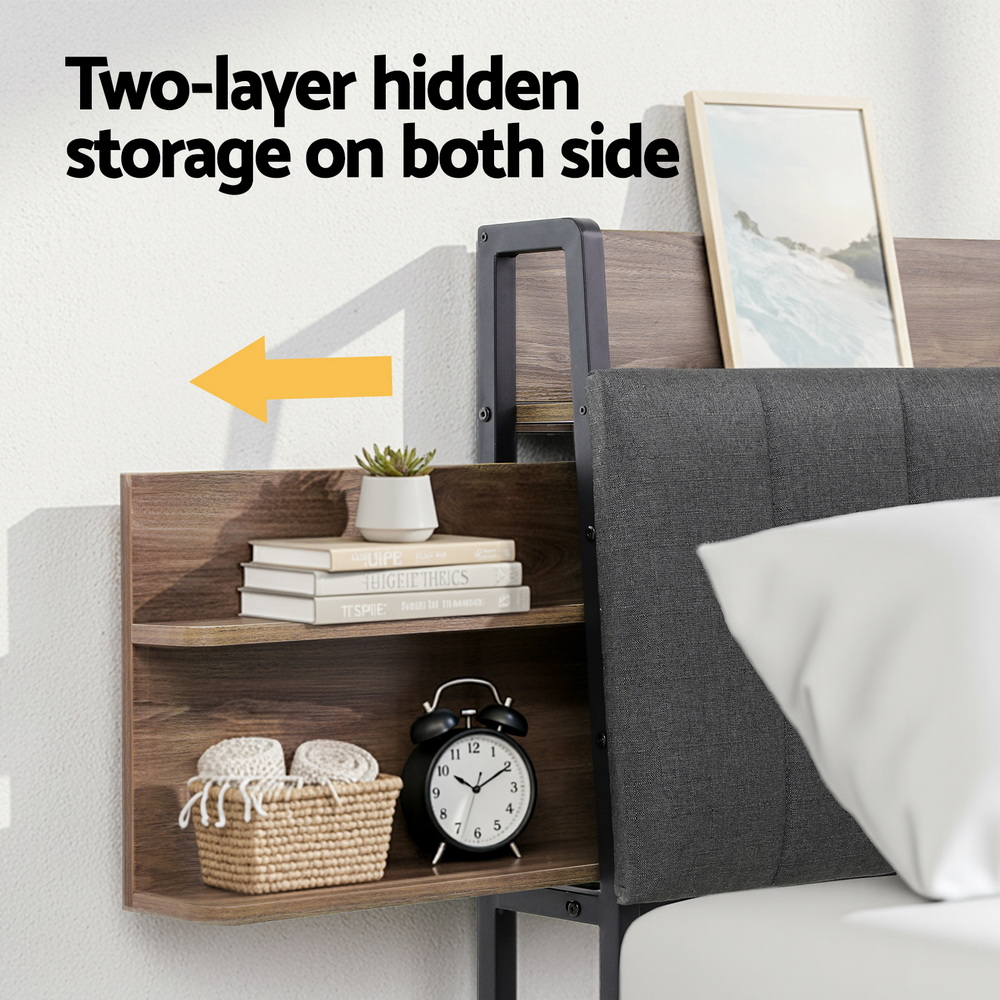 Artiss Metal Bed Frame Double Size with 2-Tier Hidden Storage with Charging Station — image 6
