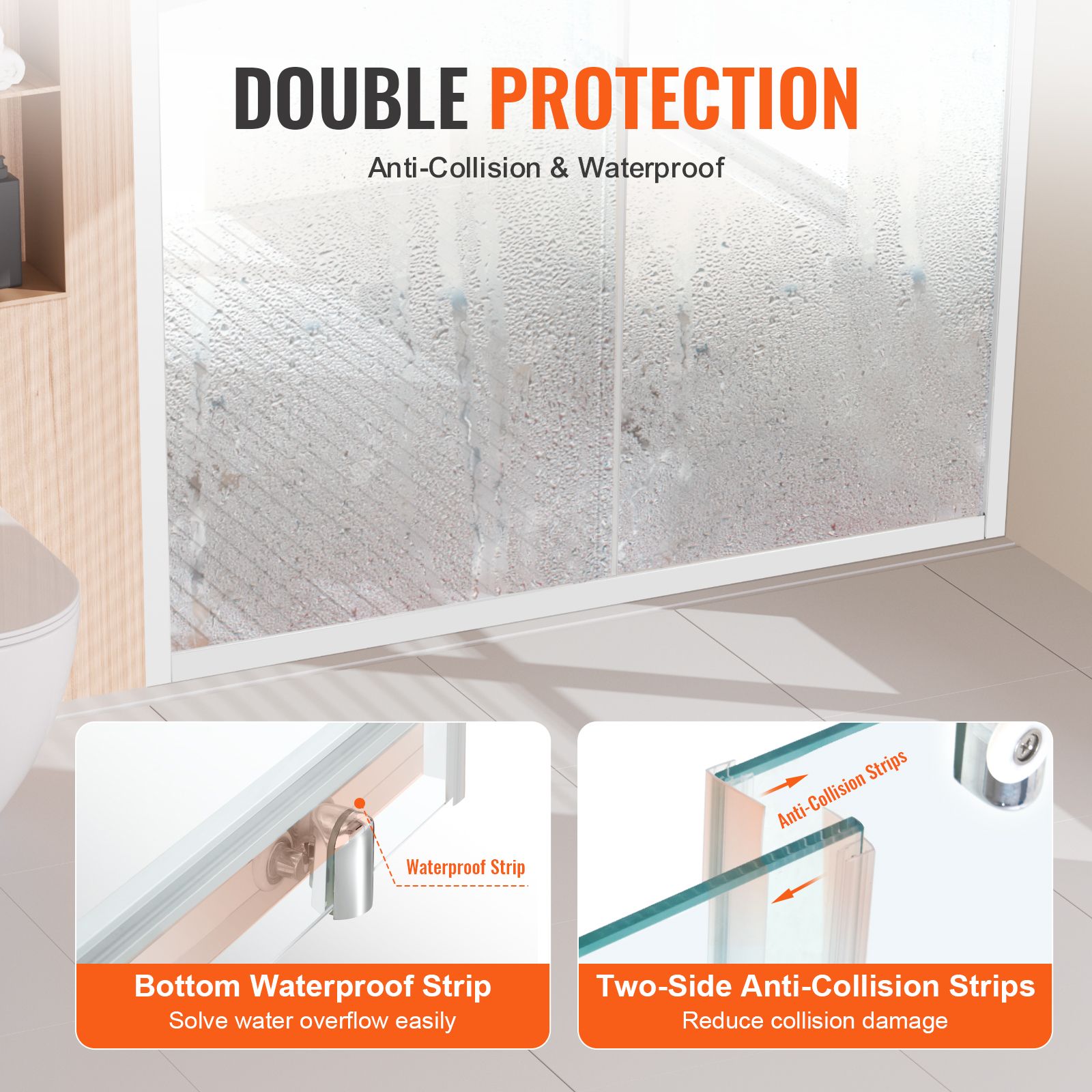 Semi-frameless Shower Door 57.7-59" x 70" SGCC Tempered Glass 1/4" Chrome โ image 6