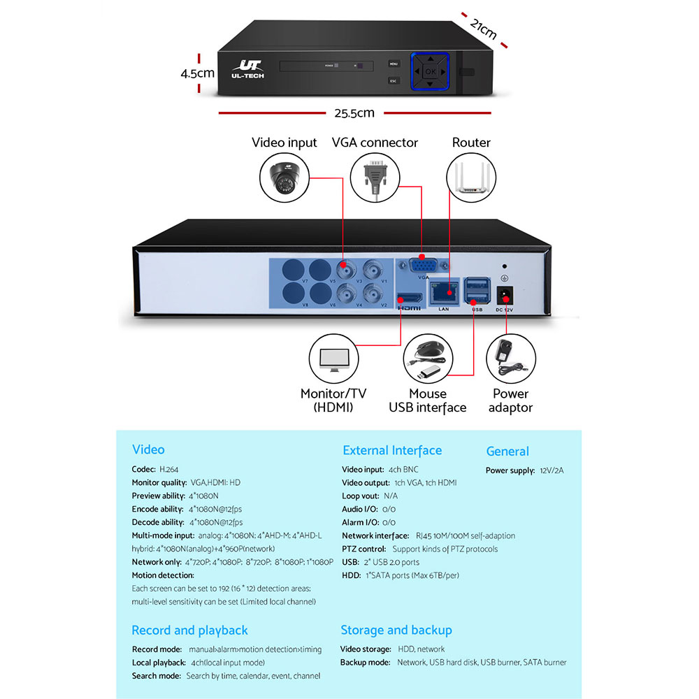 UL-TECH 1080P Security Camera System 4CH DVR with 4 CCTV Dome Cameras โ image 5