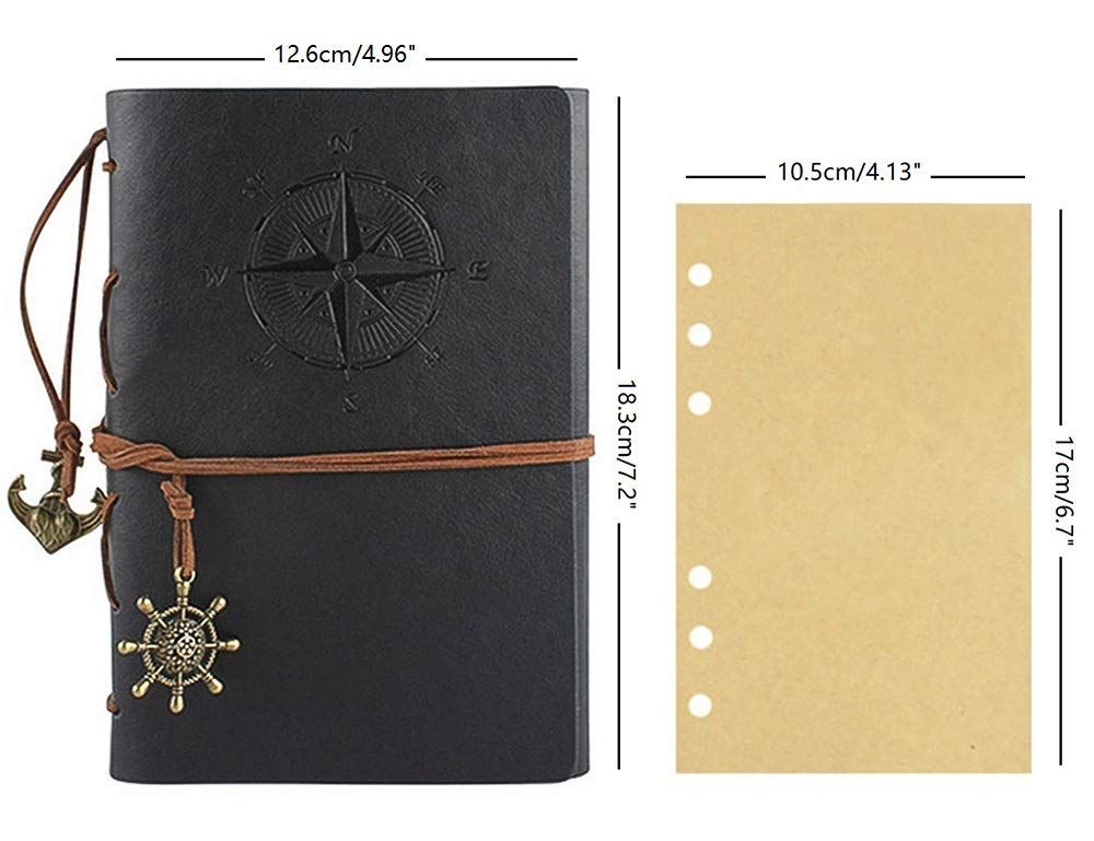 Leather Journal Notebooks, Classic Spiral Bound Notebook Refillable Diary Sketchbook Journal with Unlined Pages (A6 Blank, Black) — image 2