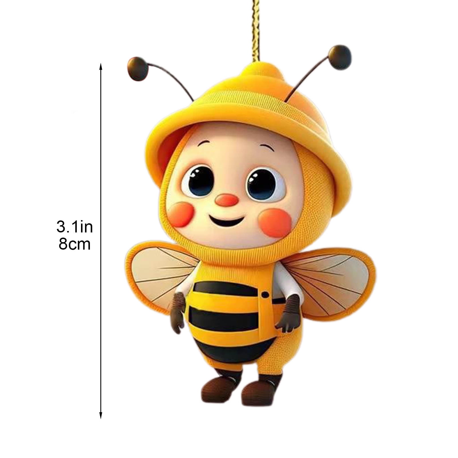 6PCS Christmas Cute Bee Hanging Ornaments, 3.15" Flat Christmas Tree Hanging Pendants, Acrylic Yellow Honeybee with Hat Indoor Decoration for Home Party — image 5