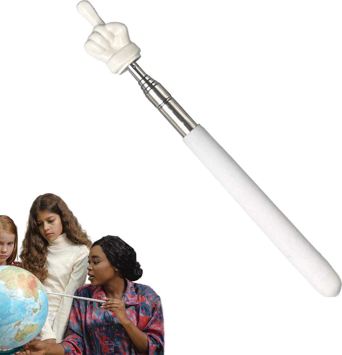 Pointer - Extendable Pointer - Telescopic Pointer - Presenter - Pointer Pen - Pointer with Hand - Extendable - 18.5-58.5cm - White