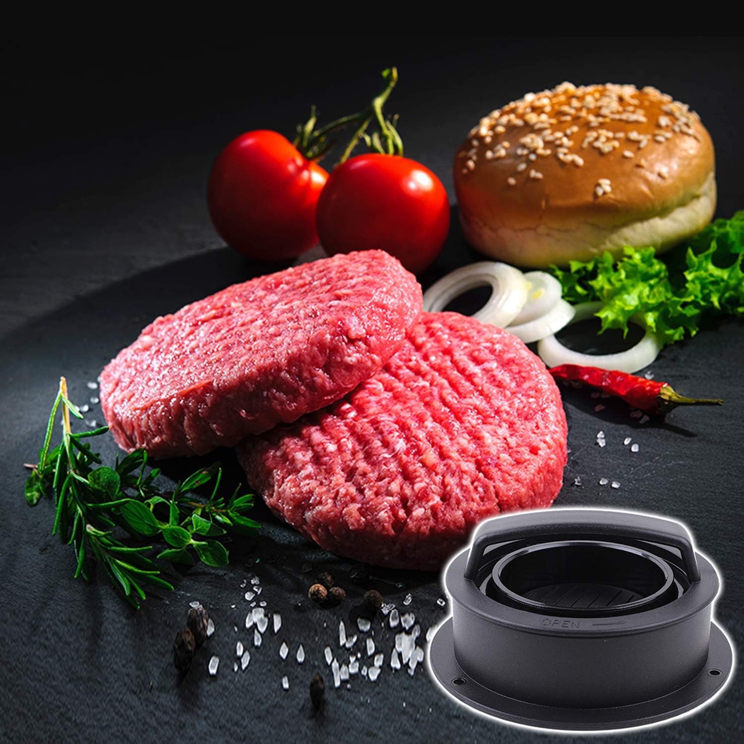 Burger Press, Hamburger Press Patty Maker With 100Pcs Hamburger Patty Paper, 3 in 1 Non Stick Patty Mold for Stuffed Burgers, Sliders, Veggie Beef Burger — image 5