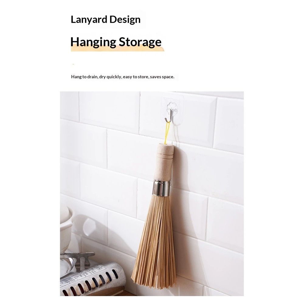 2 pack Bamboo Brush for Frying Pans and Woks (9.84inch / with Strings) Scrub Brush, Bamboo Pot Brush Cleaning — image 5