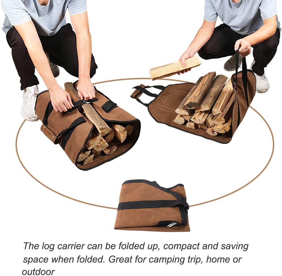 Firewood Carrier, 38in x 18in 16oz Waxed Canvas Log Carrier for Firewood, Wood Carrying Bag with Handles Securing Straps for Indoors Camping Trip, Gifts for โ image 6