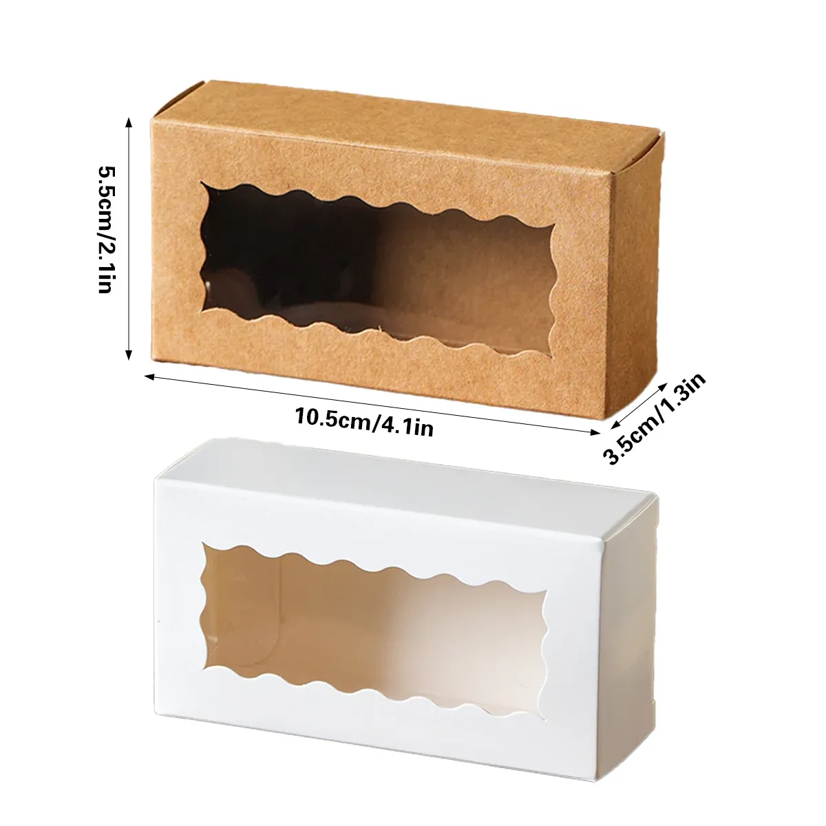 50PCS Kraft Paper Gift Box with Clear Window 10.5x3.5x5.5cm Khaki/White Sturdy - Khaki — image 4