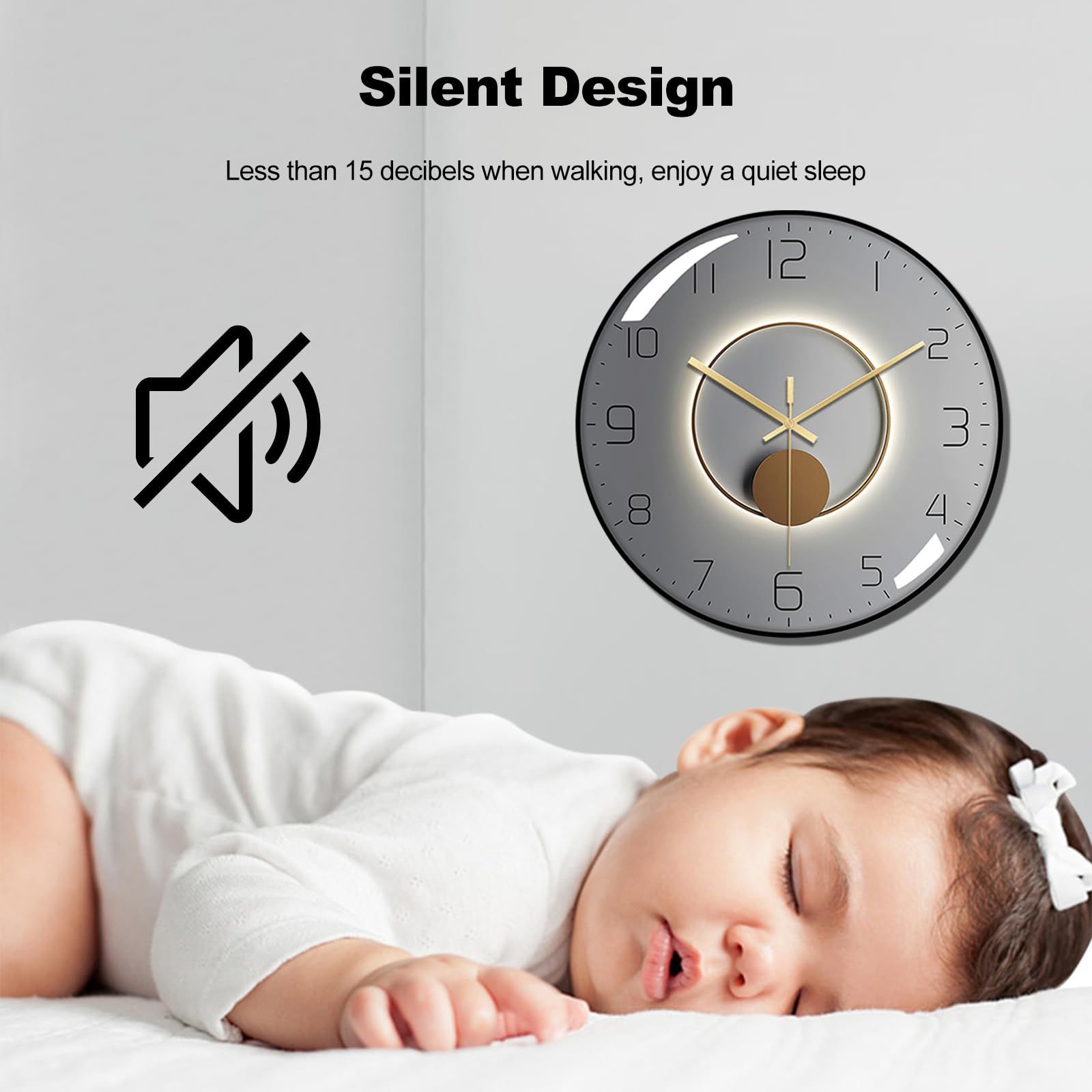 Wall Clock, Art Deco Wall Clock, Non-Ticking Silent Modern Metal Wall Clock, Suitable for Living Room, Bedroom, Office,Study Room — image 3