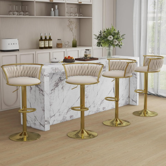 SERENITà Golden Swivel Upholstered Velvet Adjustable Height Counter Stool with Metal Frame Ivory (Set of 2) — image 2
