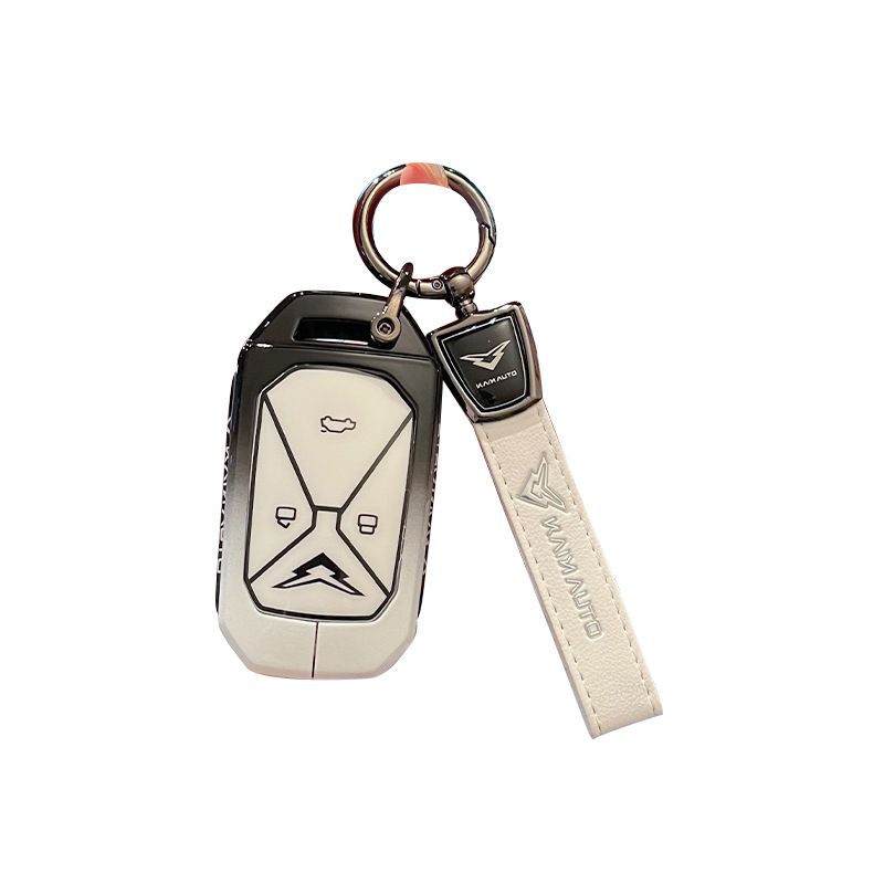 Kaiyi Kunlun Car Key Cover Gradient Black White Standard C style gradient black and white single bag + white leather rope buckle โ image 6