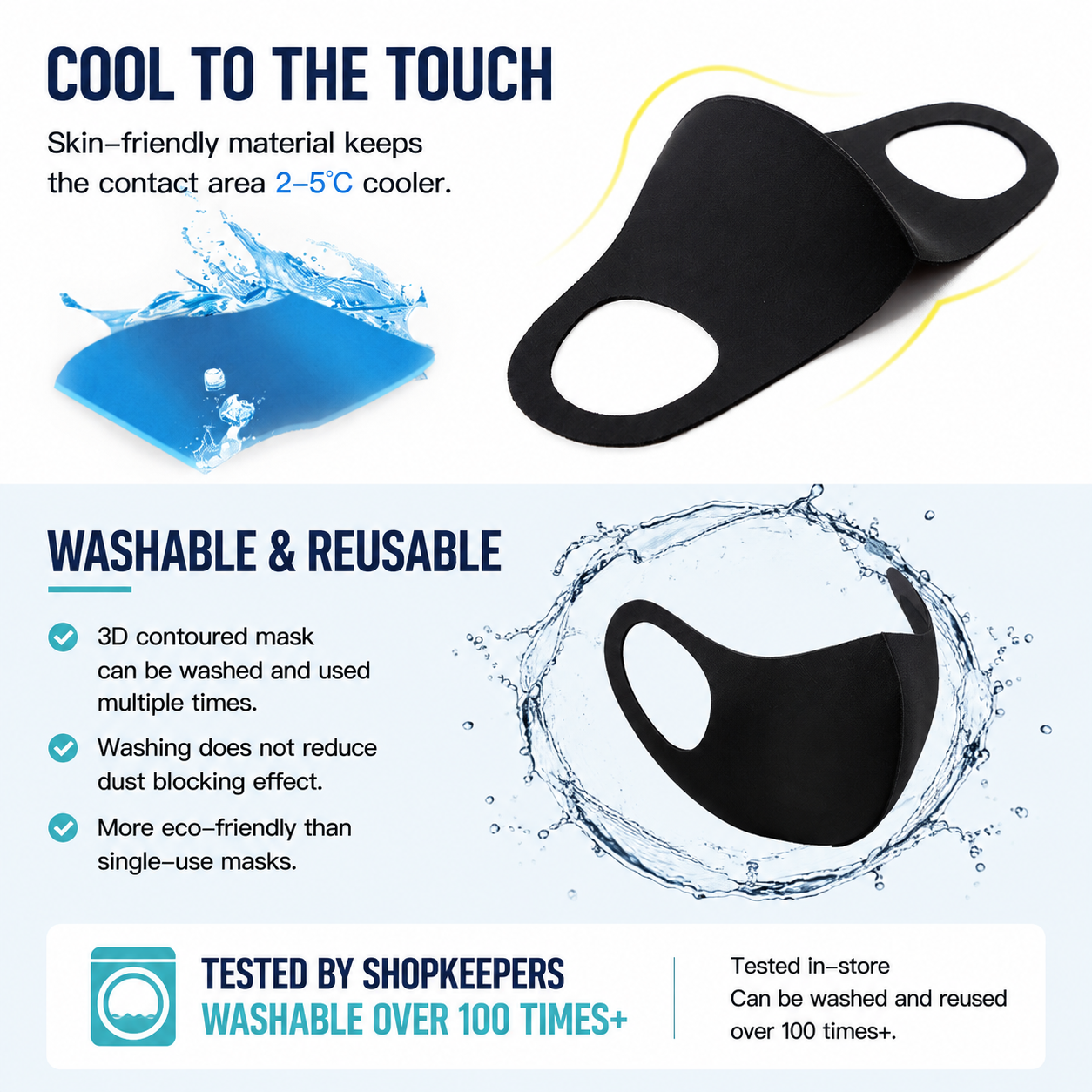 Summer Reusable Ice Silk Cooling Face Mask - Breathable 3D Mesh Design with Lip Space, Dust & Haze Protective in Black 6 Pack โ image 3