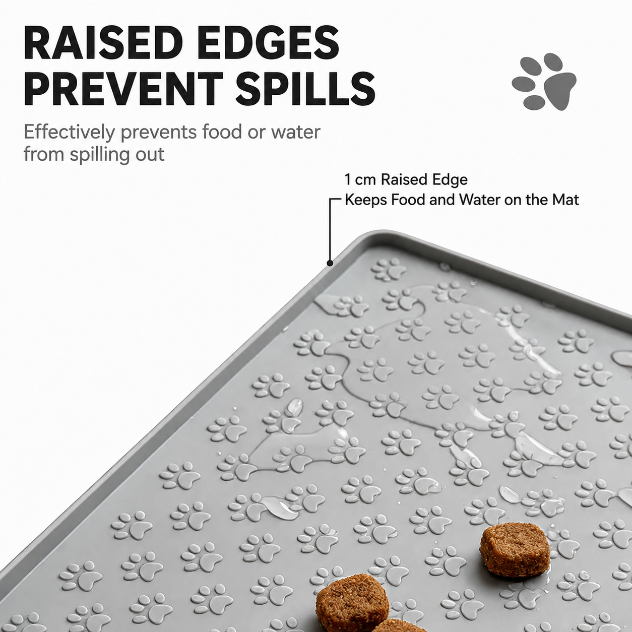Whimsical Paw Print Silicone Pet Feeding Mat – Waterproof Non-Slip Cat and Dog Food Bowl Tray with Raised Edge, Keeps Floors Dry and Tidy During — image 4