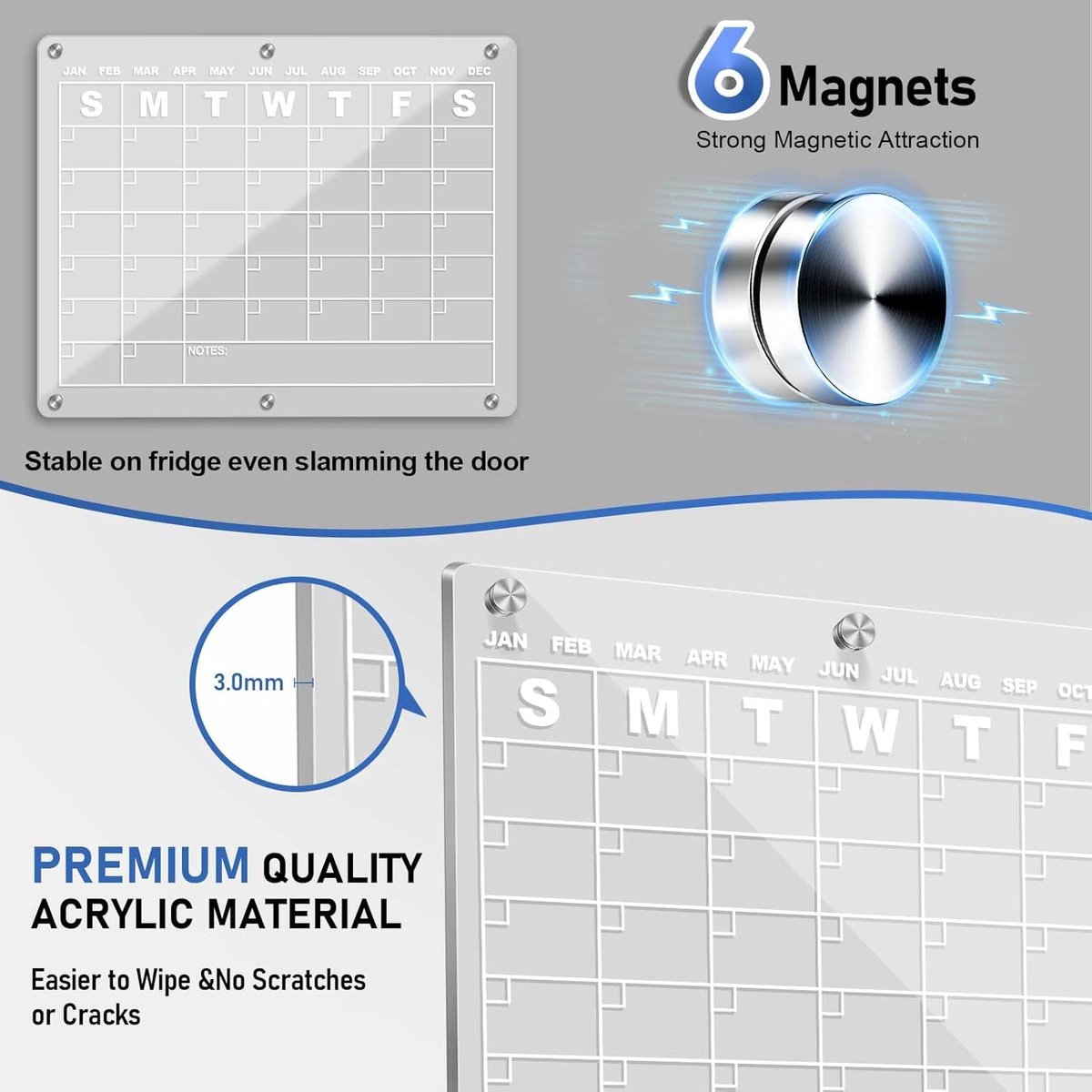 Magnetic acrylic whiteboard for the fridge - Monthly planner with transparent whiteboard for the fridge - with 8 colored markers - 38 × 27 cm — image 2