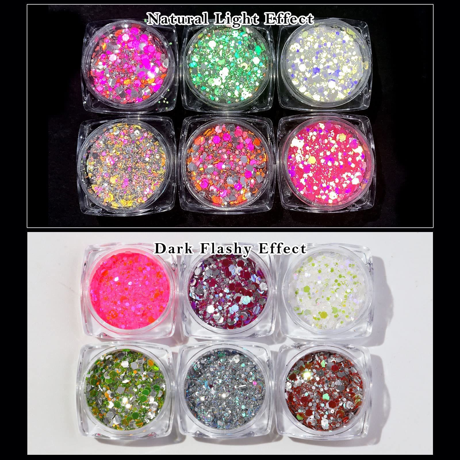 Glow in The Dark Glitter, 6 Color Luminous Iridescent Chunky Glitter, Cosmetic Craft Glitter Set for Epoxy Resin, Body, Face, Nail — image 5