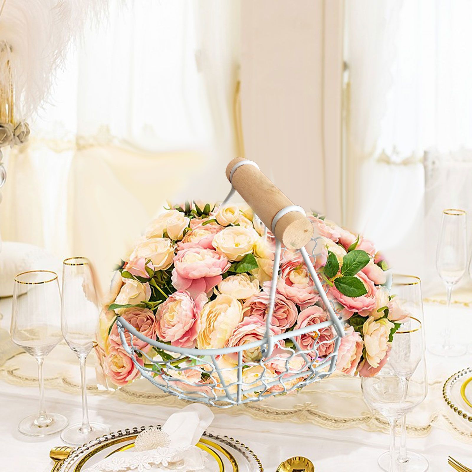 2pcs Flower Girl Basket Wedding Flower Baskets Metal Baskets Home Decor — image 5
