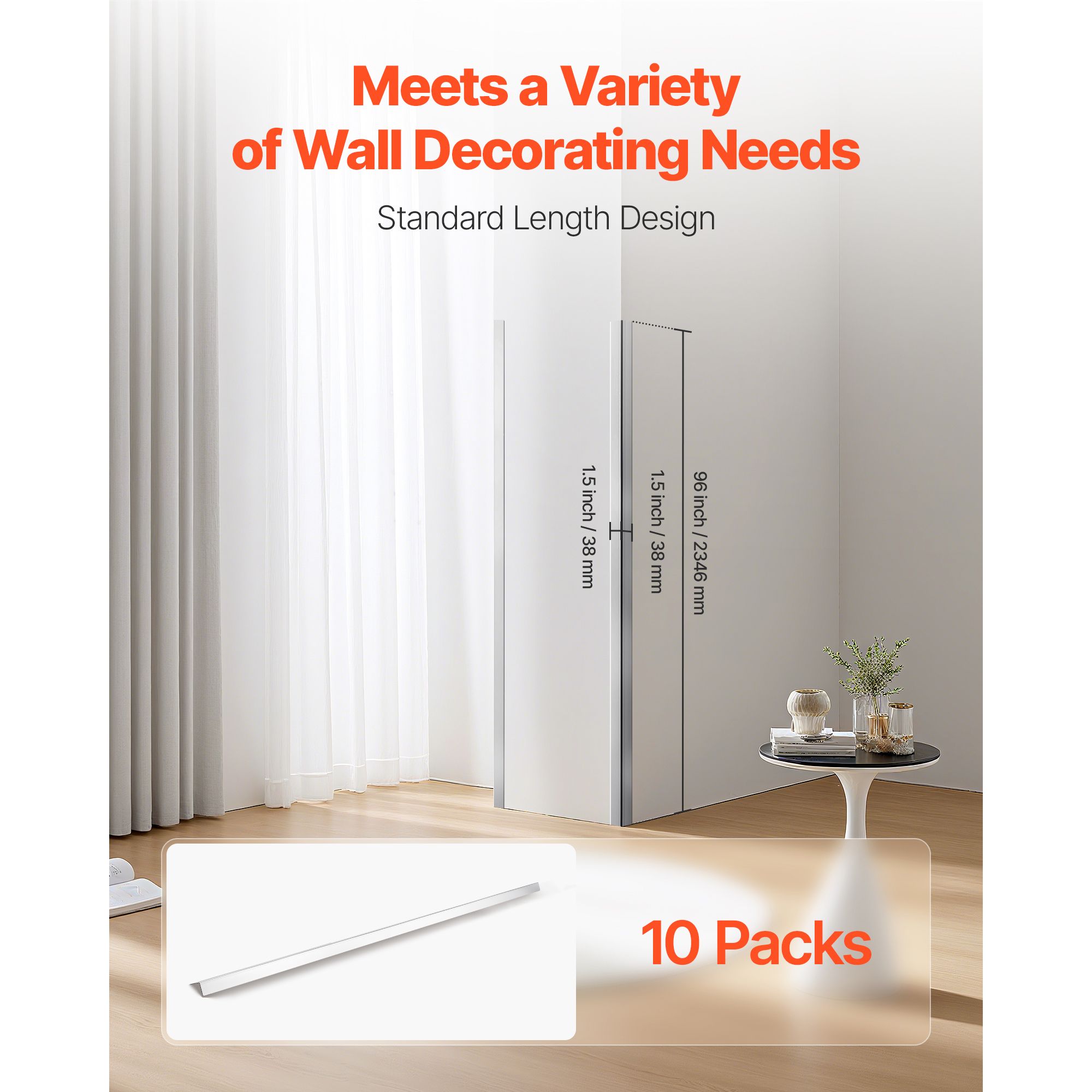 Stainless Steel Wall Corner Protector, 38 x 2436 mm, 10 Pack Metal Corner Guards, 304 Stainless Steel Edge Trim 90-Degree Angle for Home,Office,Commercial Wall β image 2