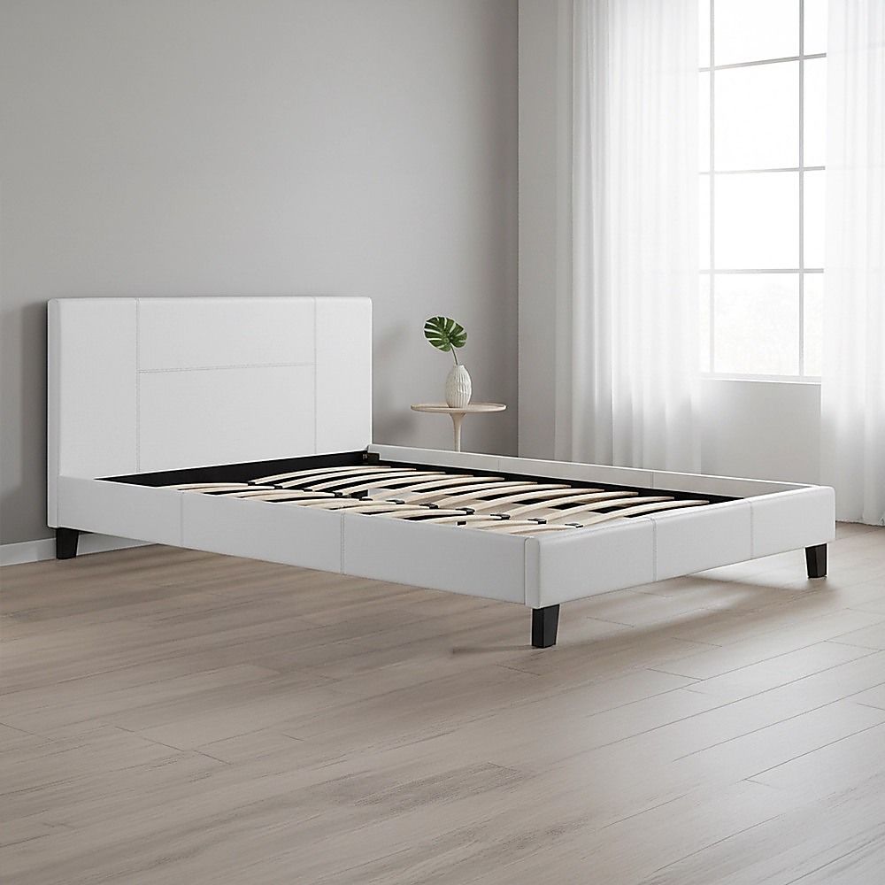 Queen PU Leather Bed Frame White โ image 2