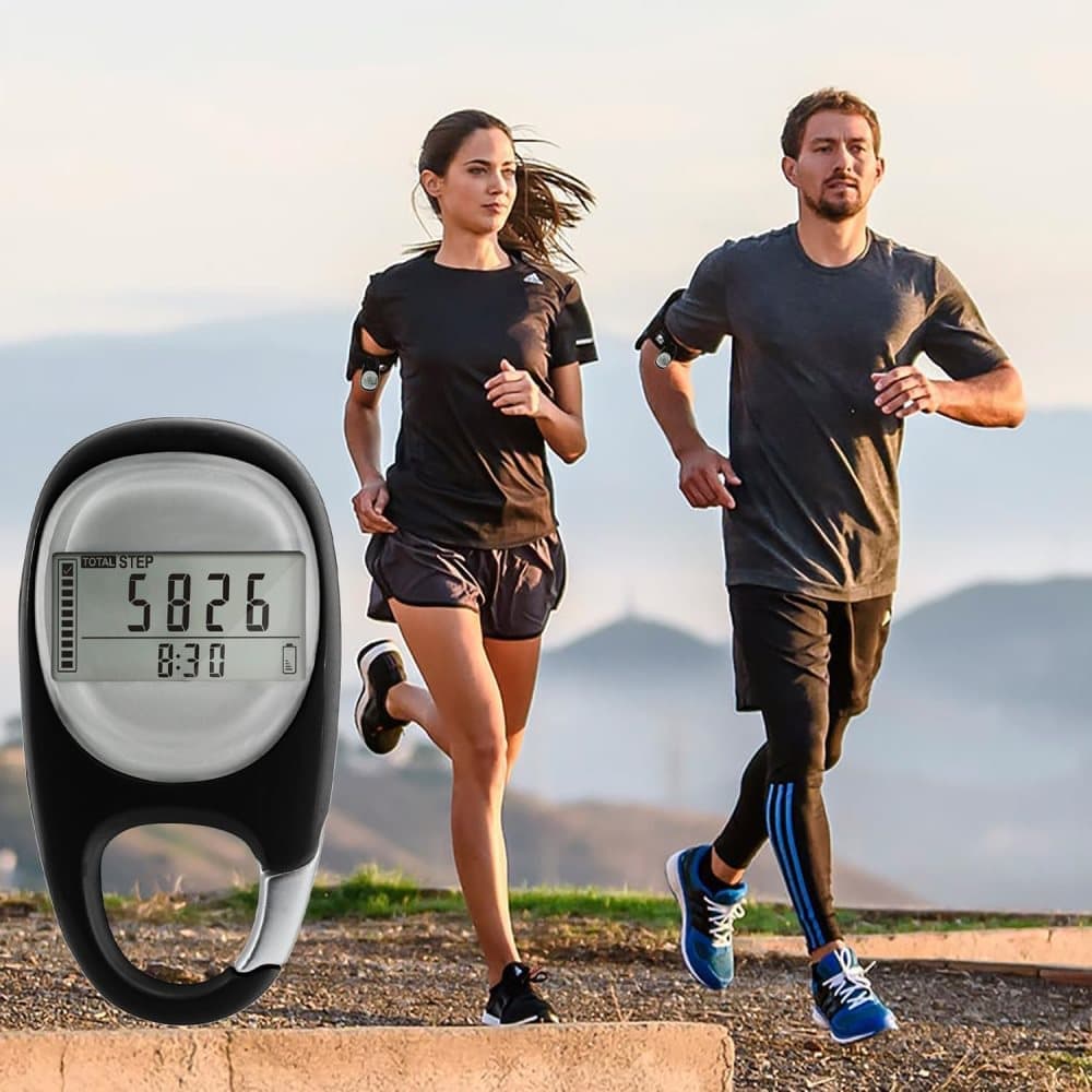 3D Pedometer with LED Display for Running and Walking, Portable Step Counter with Climbing Carabiners, Black — image 2