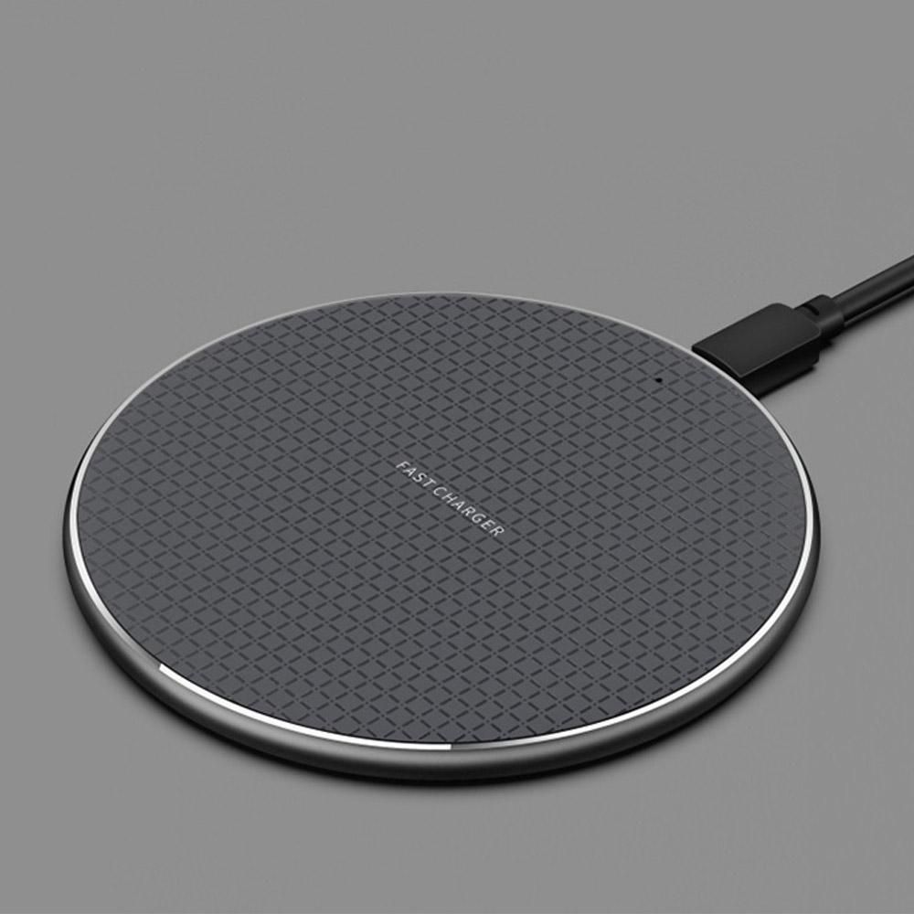 10W Qi Wireless Fast Charger with 1m USB Charging Cable for Smartphones - Black
