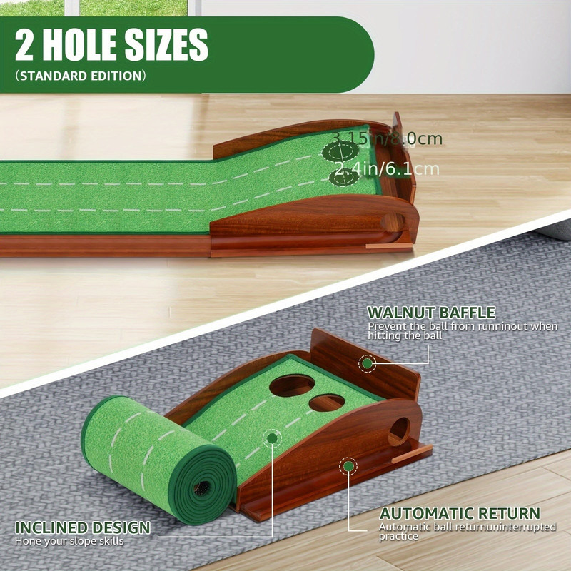 Golf Putting Mat with 2-Hole Training Design — image 3