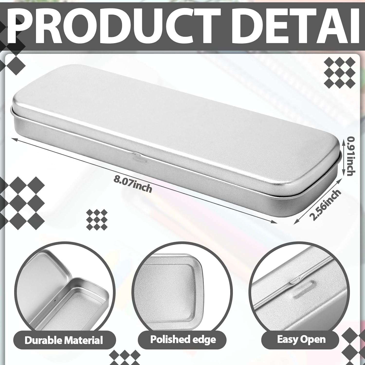 6 Pcs Tin Pencil Case Metal Pencil Case Empty Hinged Stainless Steel Box Rectangular for Brushes Crayon โ image 3