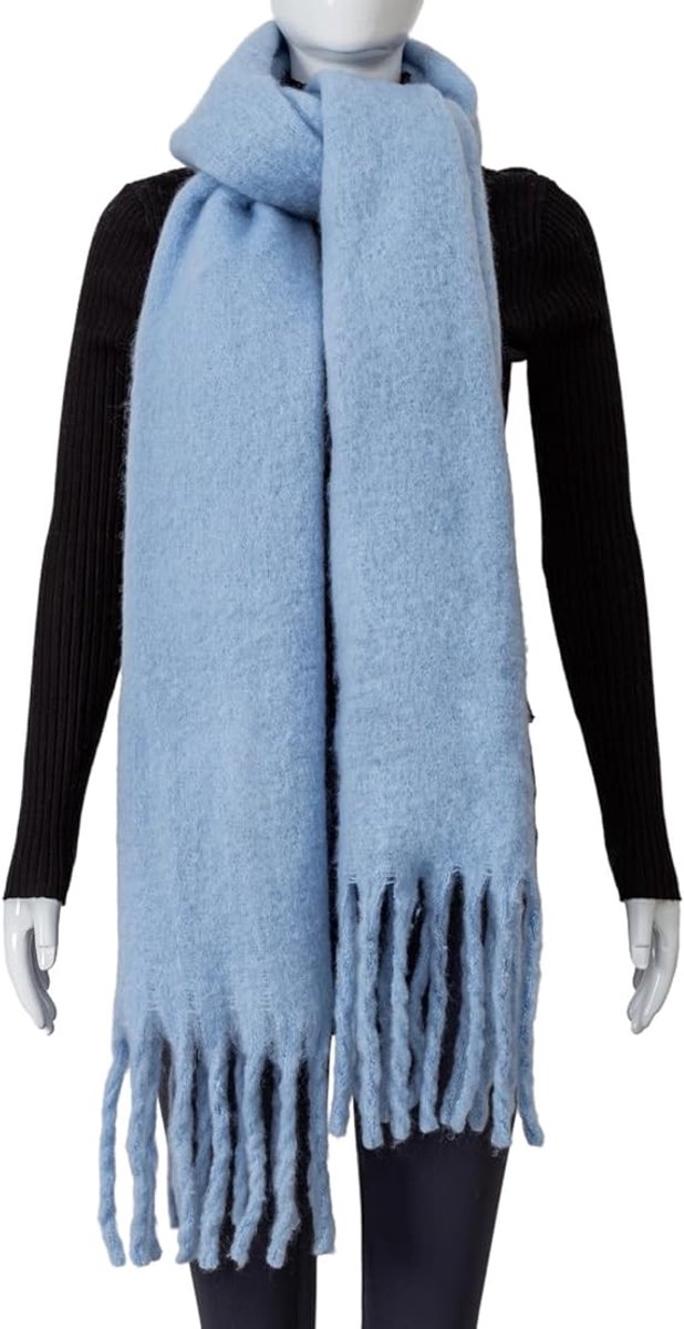 Scarf - Women's Winter Scarf - Warm and Thick Knitted Checked Scarf - Blanket Scarf - Stylish Gift - A Gift for Her (Light Blue) — image 4